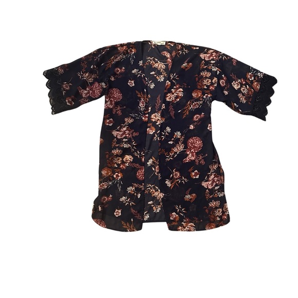 Wallflower Accessories - 𝅺wallflower sheer floral cardigan navy size small